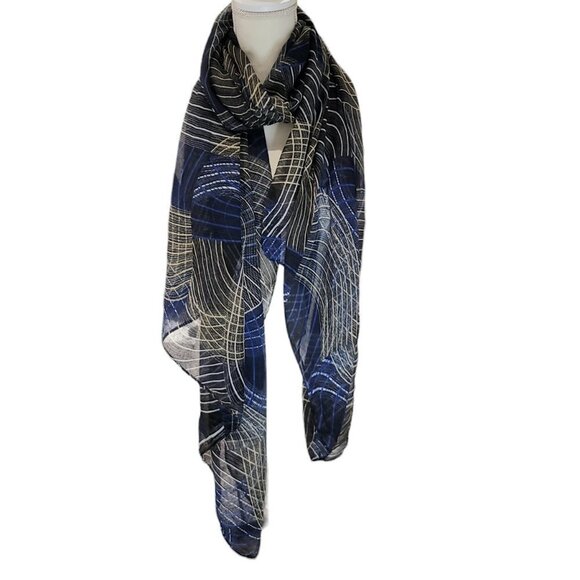 Blue and Cream Oversized Abstract Print Scarf - Picture 1 of 6